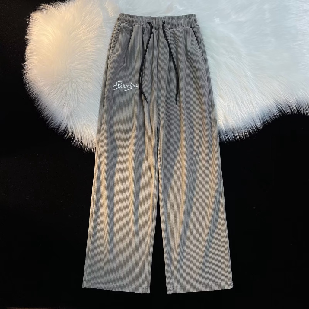 Quần Dài Vải Nhung Kẻ Dáng Rộng Lưng Thun Co Giãn Kiểu Nhật Bản Thời Trang Cho Nam Và Nữ size M-2XL