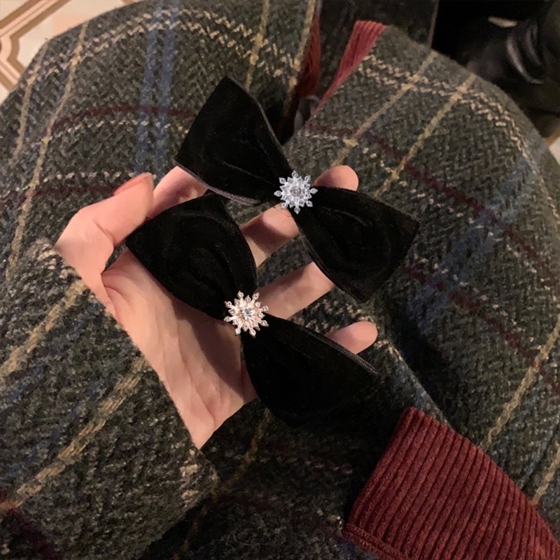 Nơ kẹp tóc nhung đính đá ngôi sao cute thu đông N55