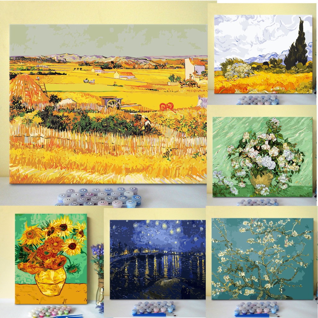 Vinci Van Gogh/tranh tô màu theo số/Đêm Xingyue/Lực lượng lúa mì thu hoạch/Tranh trang trí/vẽ tranh sơn dầu theo số/tranh số hoá phong cảnh/tranh tô màu theo số