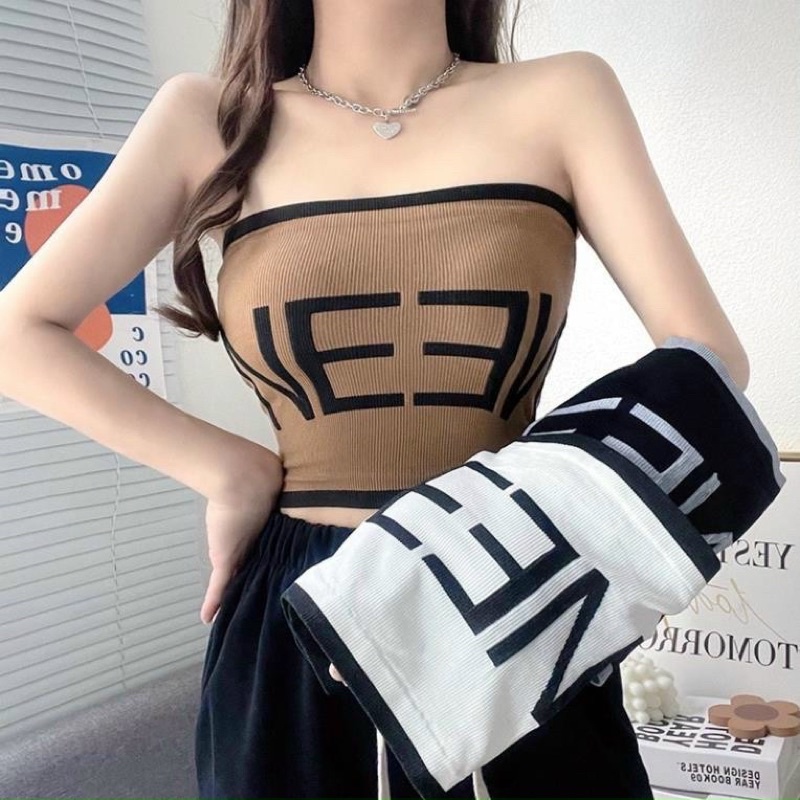 Áo Bra Quây Ống Không Dây Dáng Croptop In Chữ Có Mút 583