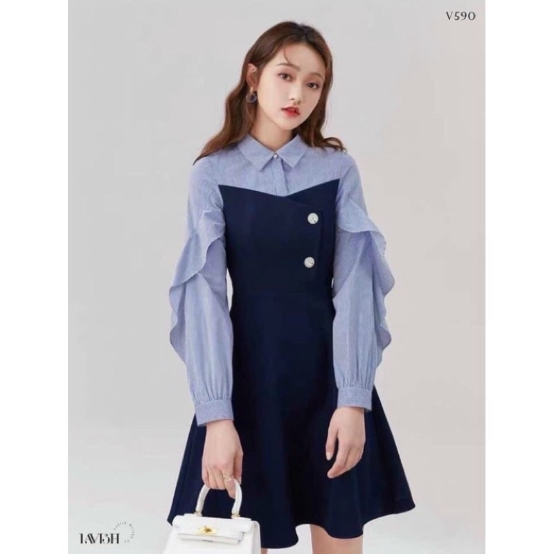 (pass) váy sơmi tay bèo lavish