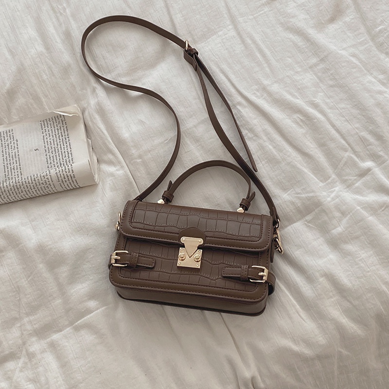 Túi Đeo Chéo Vuông Nhỏ Họa Tiết Vân Đá Màu Đỏ Thời Trang Cho Nữ