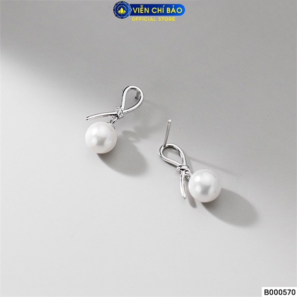 Bông tai nơ hạt châu bạc ý thời trang phụ kiện trang sức Viễn Chí Bảo B000570