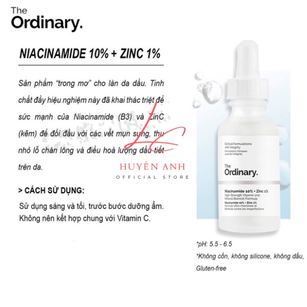 Serum tinh chất  the Ordinary Niacinamide 10% + Zinc 1%