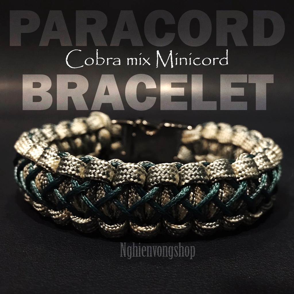 Vòng tay paracord handmade - camo trắng mix minicord xanh