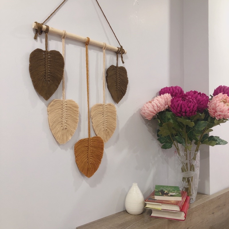 Mành treo tường lá macrame trang trí decor phòng
