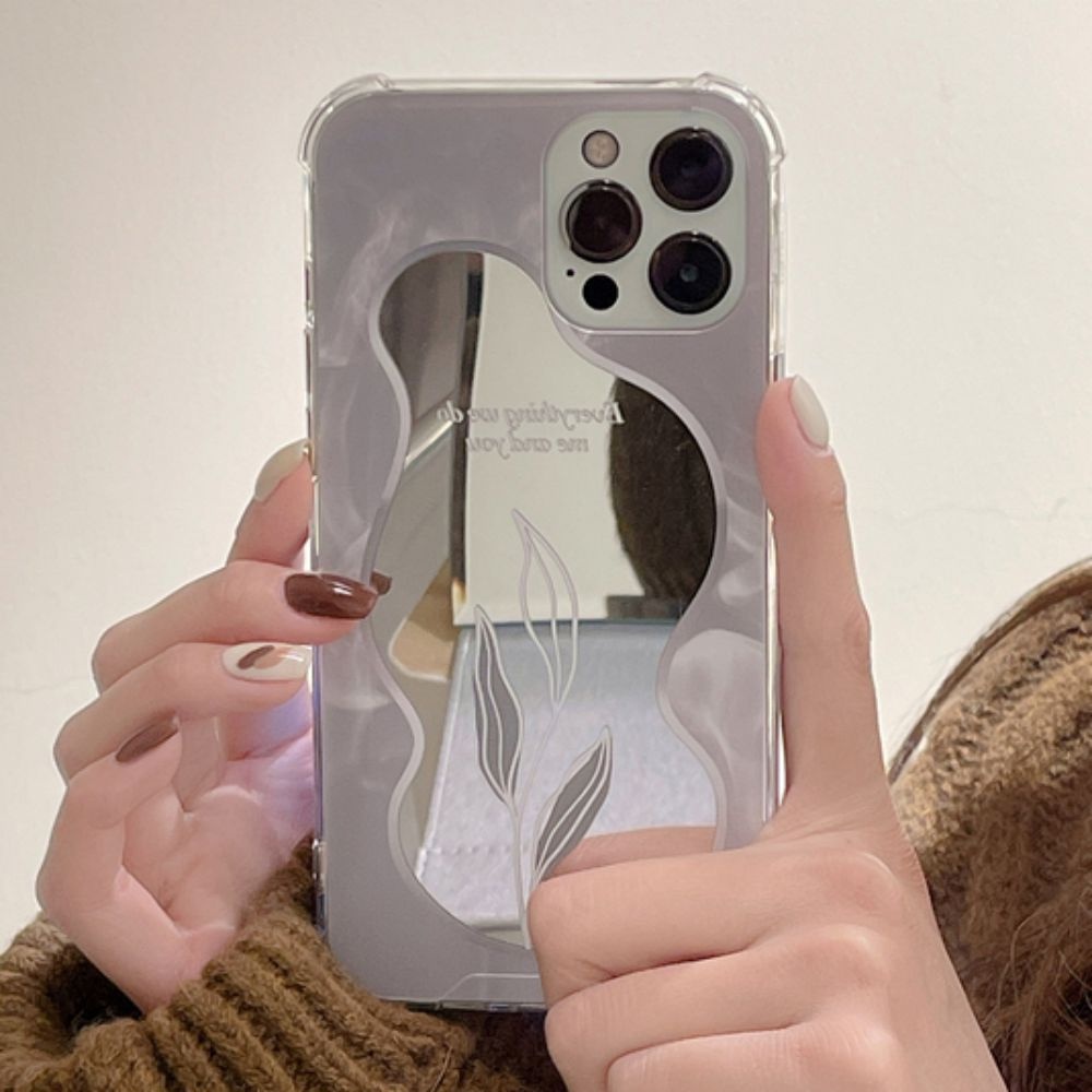 Ốp Điện Thoại TPU Mềm Chống Bụi Họa Tiết Chiếc Lá / Gương Trang Điểm Cho IPhone 11 12 13 14 Pro Max 14 Plus X XR 8 7 Plus