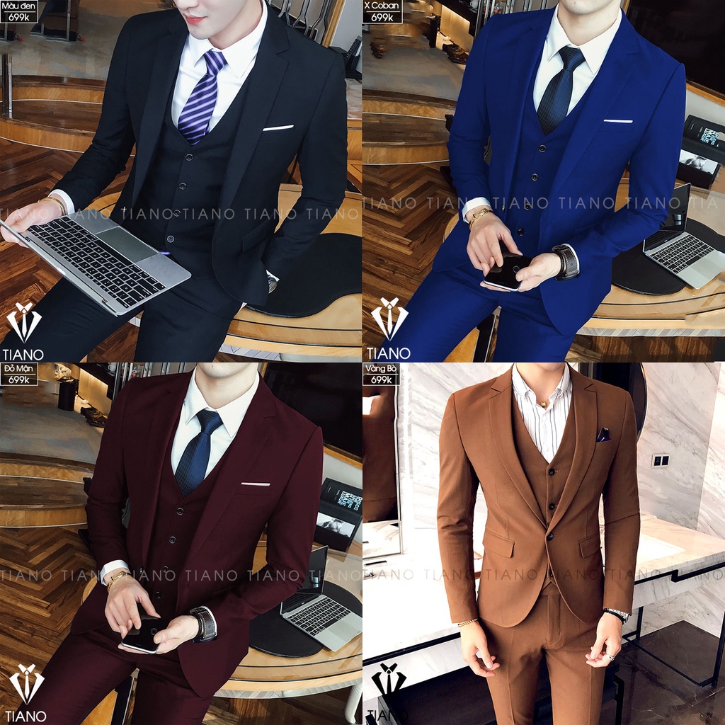 Vest nam cao cấp - form ôm body chất vải dày mịn co giãn nhẹ. Suit Nam Cao Cấp - TIANO STORE