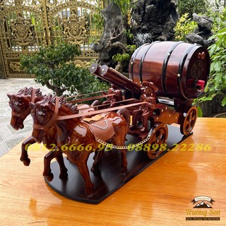 Xe ngựa kéo bom rượu vang, song mã kéo thùng rượu, ngựa đôi kéo trống rượu 3 lít, 5 lít mang lại tài lộc, may mắn