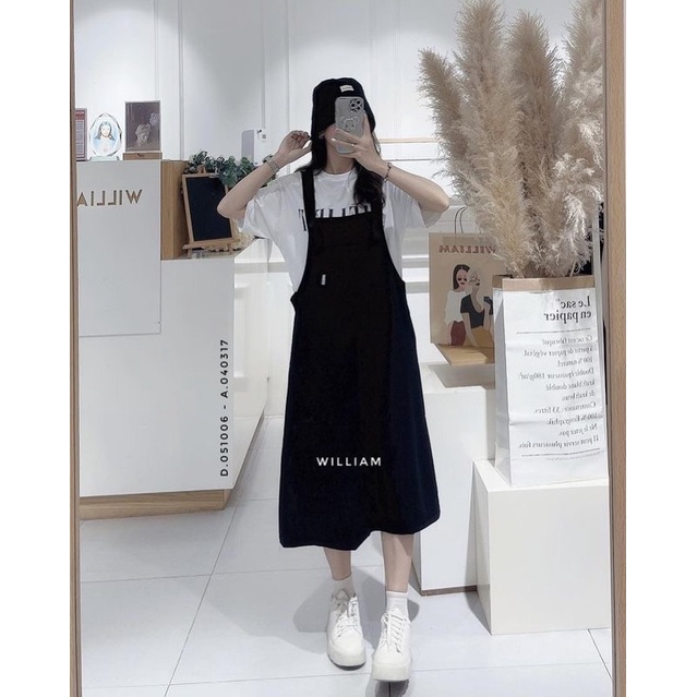 Yếm váy kaki màu đen dáng dài phong cách hàn quốc ZiniStore