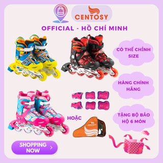 Giày trượt patin trẻ em Centosy 835LSG có bánh đèn sáng và tăng chỉnh 3 cỡ tặng kèm bảo hộ tay chân chính hãng