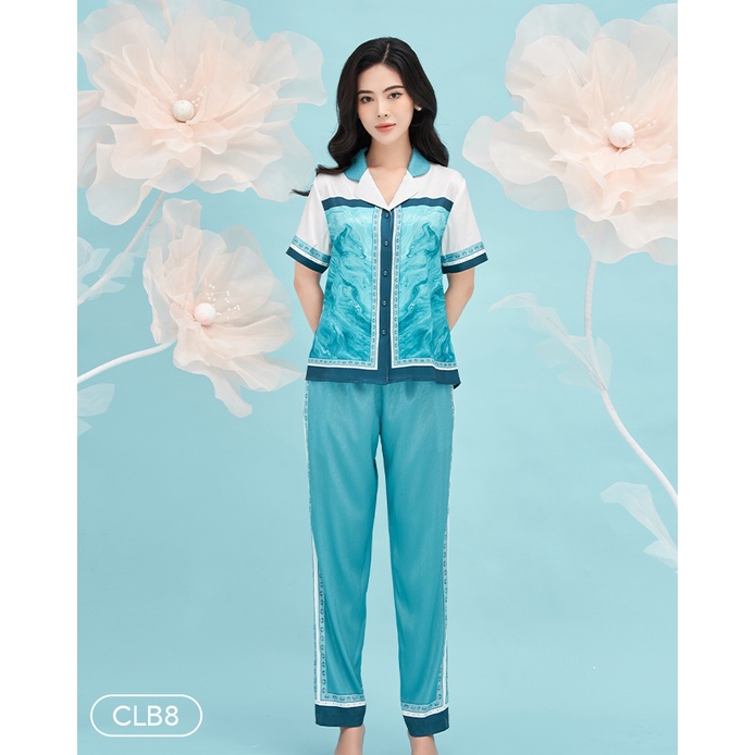 Bộ Pyjama satin ZAM Luxury - CLB8 - áo ngắn tay quần dài hoạ tiết