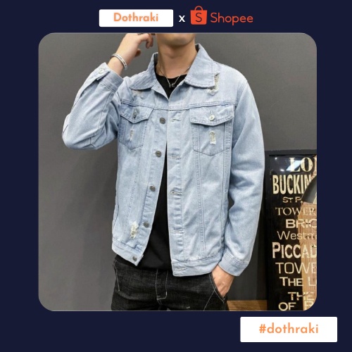 ⚡BÁN LỖ XIN 5 SAO⚡Áo Khoác Jean Xanh Rách Unisex 2 Túi Trước Ngực - Nam Nữ Đều Mặc Được