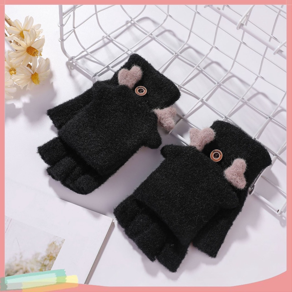 Găng tay chống lạnh thiết kế hở ngón hoạt hình dễ thương