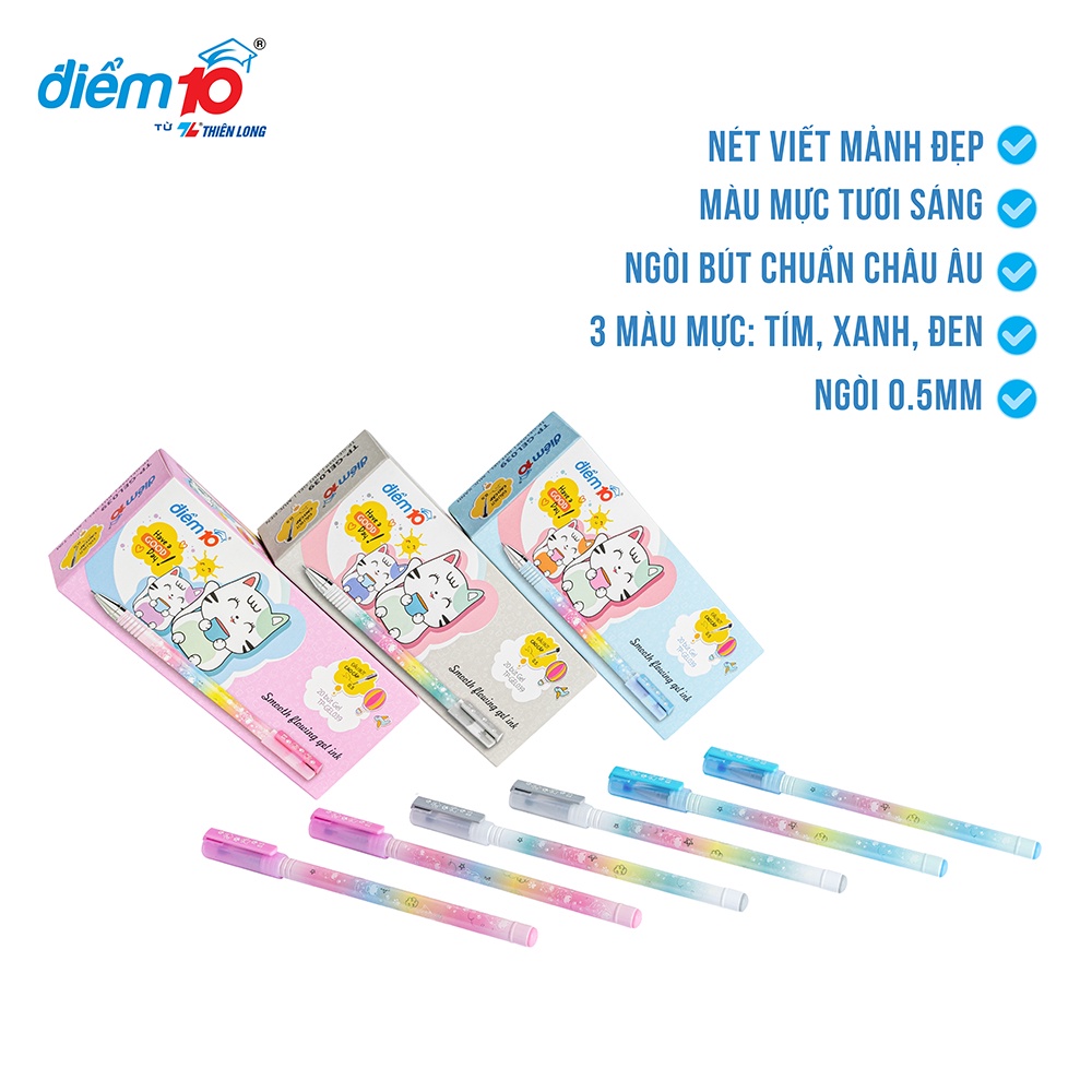 Combo 3 Bút gel Smooth Flowing Gel Ink Thiên Long Điểm 10 TP-GEL039