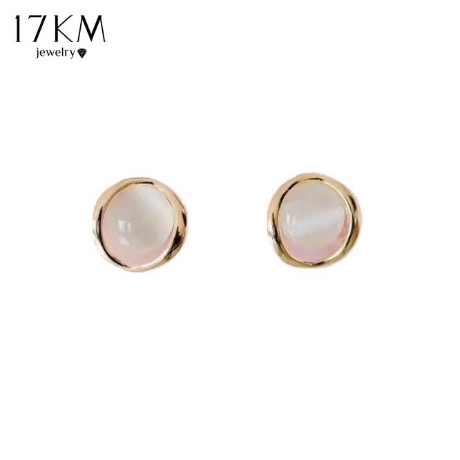 Đôi khuyên tai 17KM dạng xỏ mạ vàng đính đá opal nhân tạo phong cách Hàn Quốc thời trang dành cho nữ