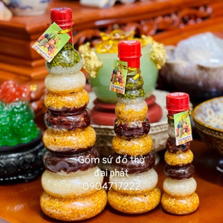 Chai muối gạo thần tài, Chai ngũ cốc, muối ngũ sắc cầu tài Lộc của ăn của để trên ban thờ, giá sỉ