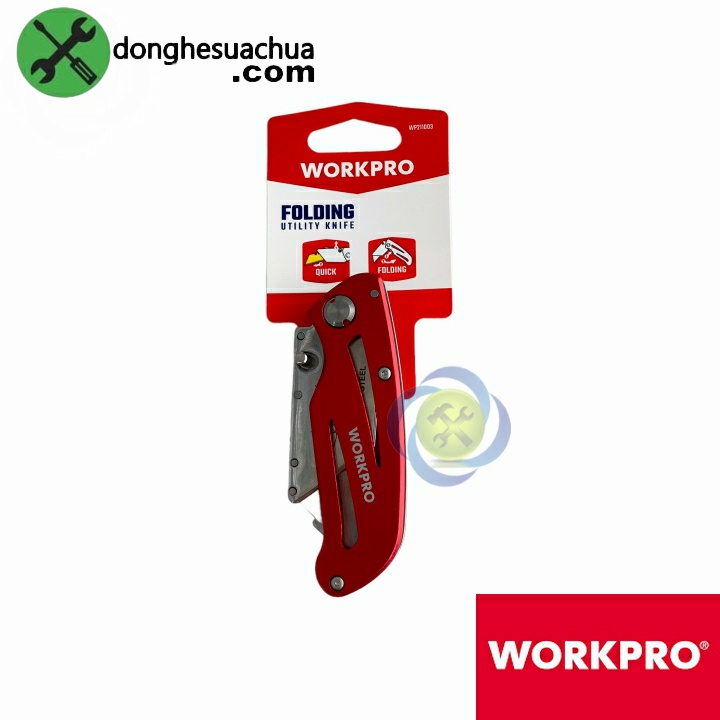 Dao rọc cáp Workpro WP211003 gấp gọn thân nhôm màu đỏ