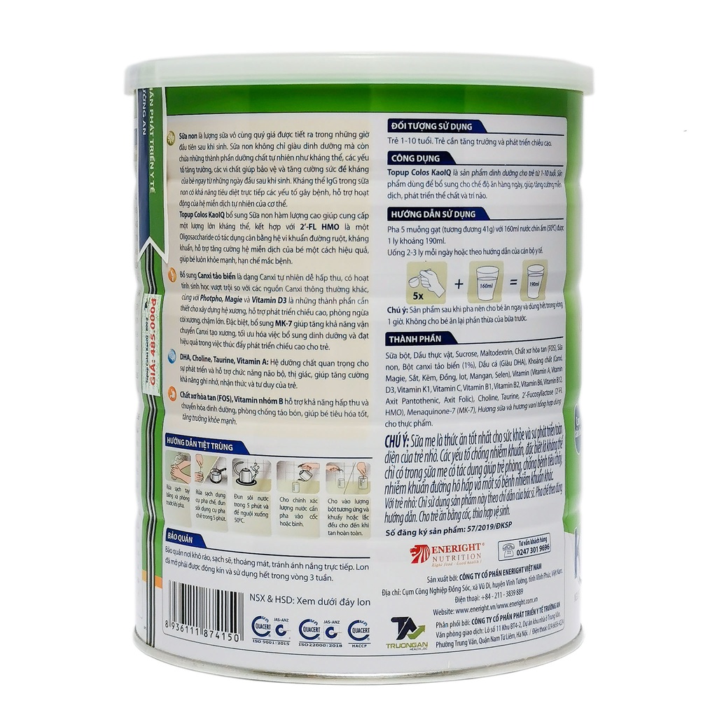 Combo 2 hộp Sữa bột TopUp Colos số 1/2/KaoIq/Glu hộp 800g