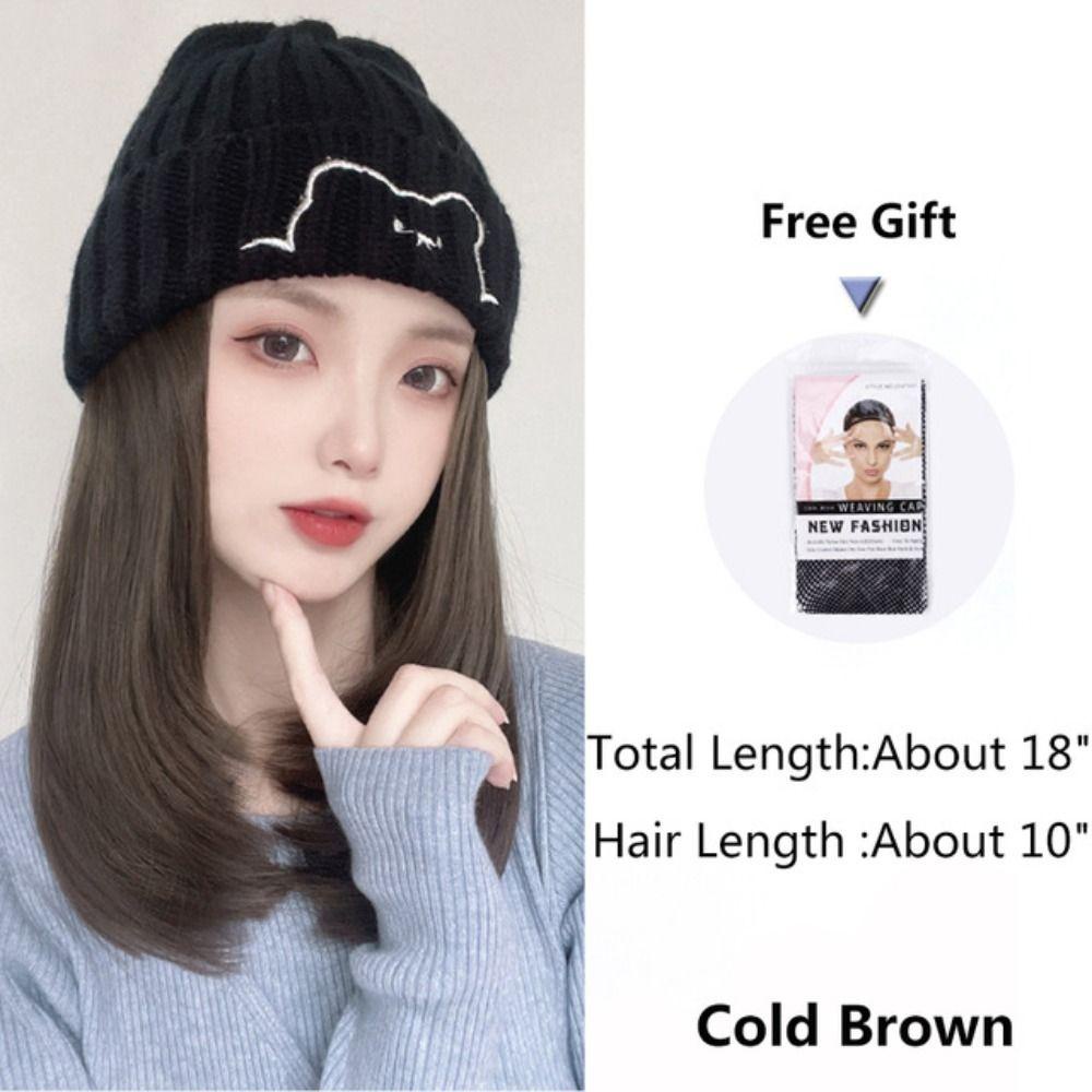 Tóc Giả Nối Dài Mũ Beret Bằng Sợi Tổng Hợp Cách Nhiệt Màu Nâu Tự Nhiên Cho Nữ