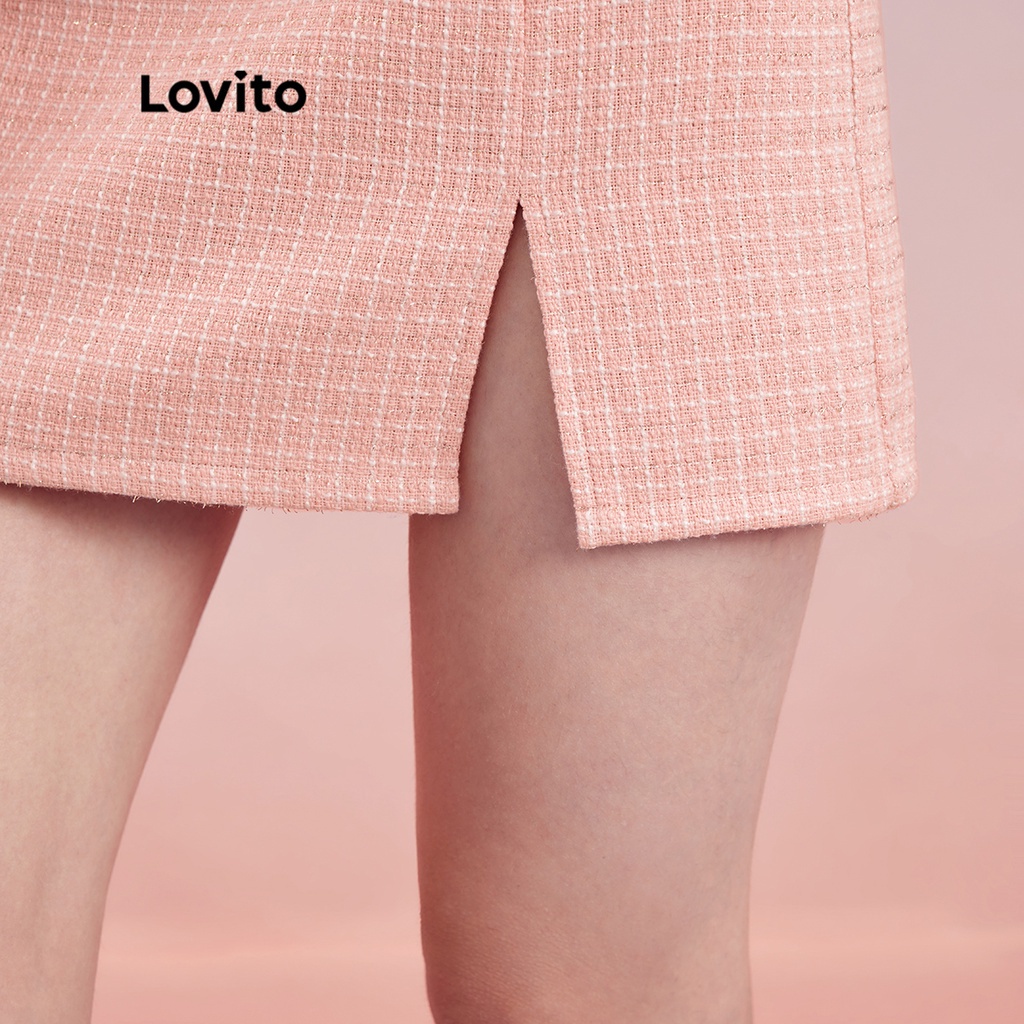 [Hàng có sẵn] Lovito Váy xẻ tà vải kẻ sọc dễ thương Kết cấu Chi tiết L30AD061 (Hồng nhạt)
