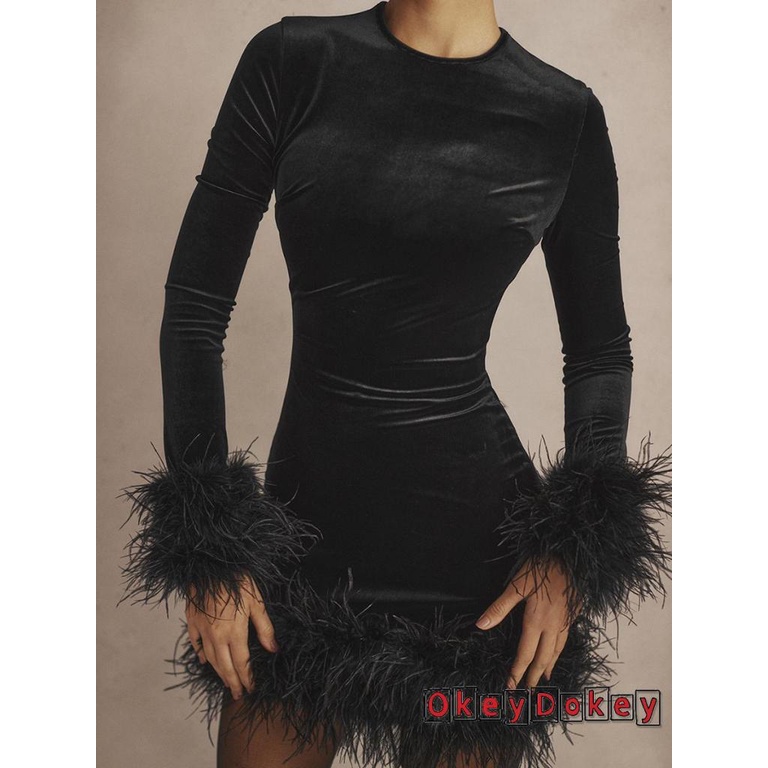 Đầm Ngắn Cổ Tròn Tay Dài Thời Trang Xuân Thu Cho Nữ