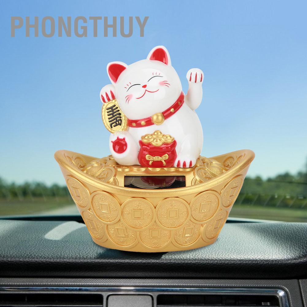 PhongThuy Trang trí mèo may mắn hoạt hình dễ thương chạy bằng năng lượng mặt trời vẫy chào trang cho cửa hàng nhà tại