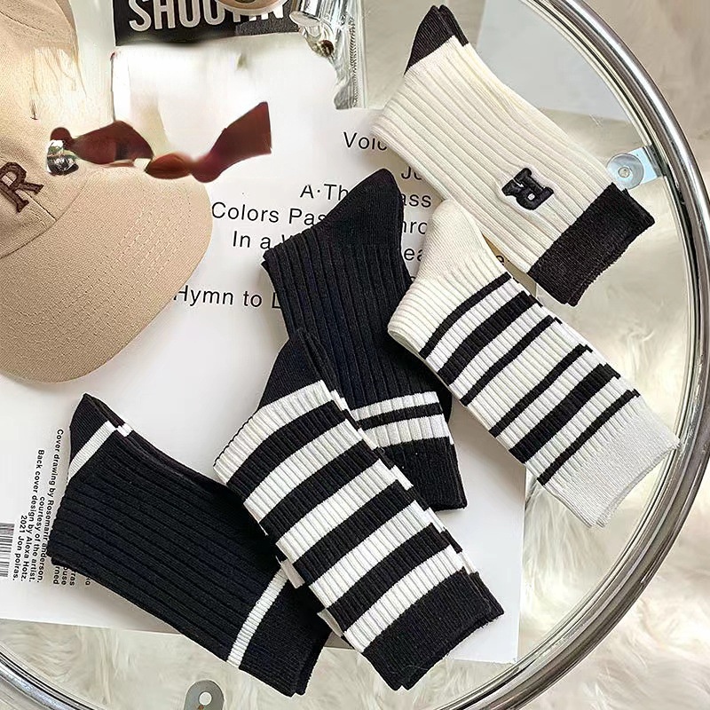 Vớ Cotton Cổ Cao Họa Tiết Kẻ Sọc Màu Sắc Đơn Giản Thời Trang Xuân Thu Cho Nữ