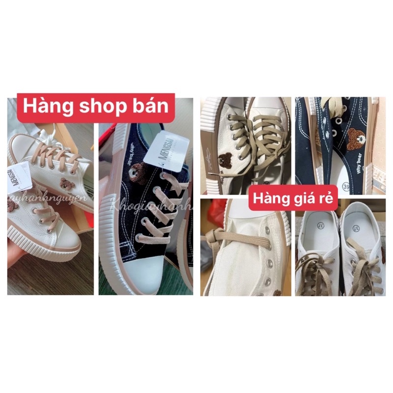 Giày sục đạp gót giày luời nữ hình gấu vải canvas