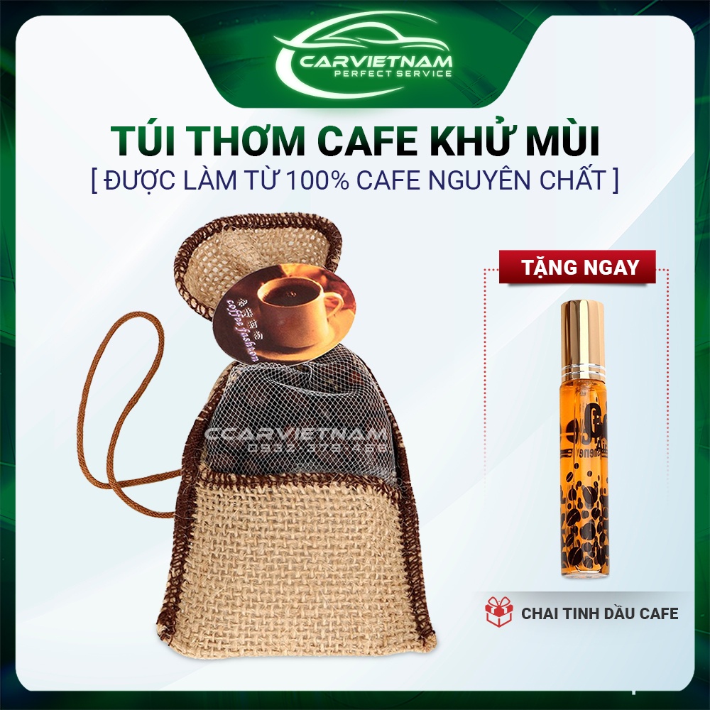 Túi Thơm Cafe Treo Xe Ô Tô, Xe Hơi, Túi Thơm Cà Phê Để Tủ Quần Áo - Tặng Kèm Chai Tinh Dầu Cafe Nguyên Chất 100%