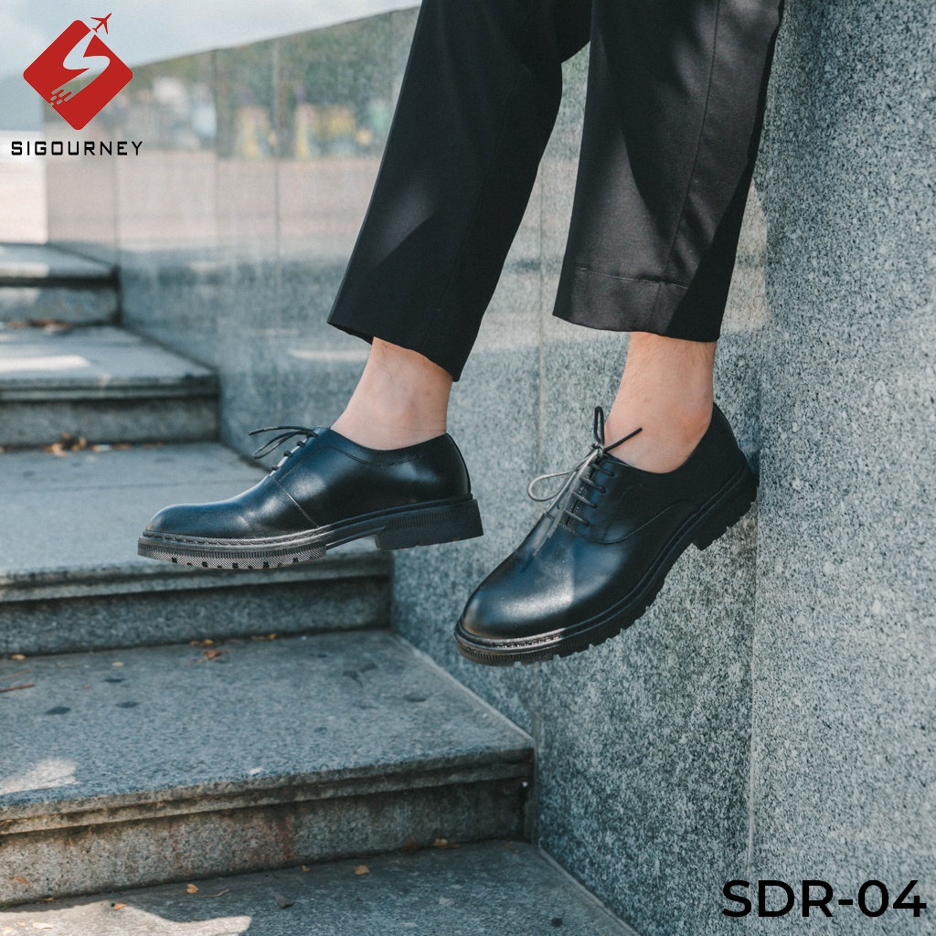 Giày đốc nam da bò cao cấp nhập khẩu, giày oxfords kiểu dáng trẻ trung SIGOURNEY màu đen SDR04 bảo hành 18 tháng