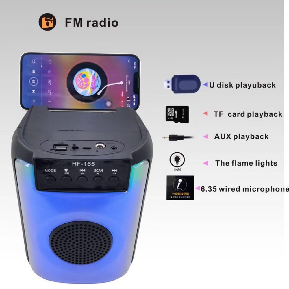 Loa Bluetooth Karaoke HF165 Công Suất Lớn, Âm Bass Mạnh Mẽ, Đèn LED Sống Động, Đi Kèm Micro Hát Karaoke Có Dây