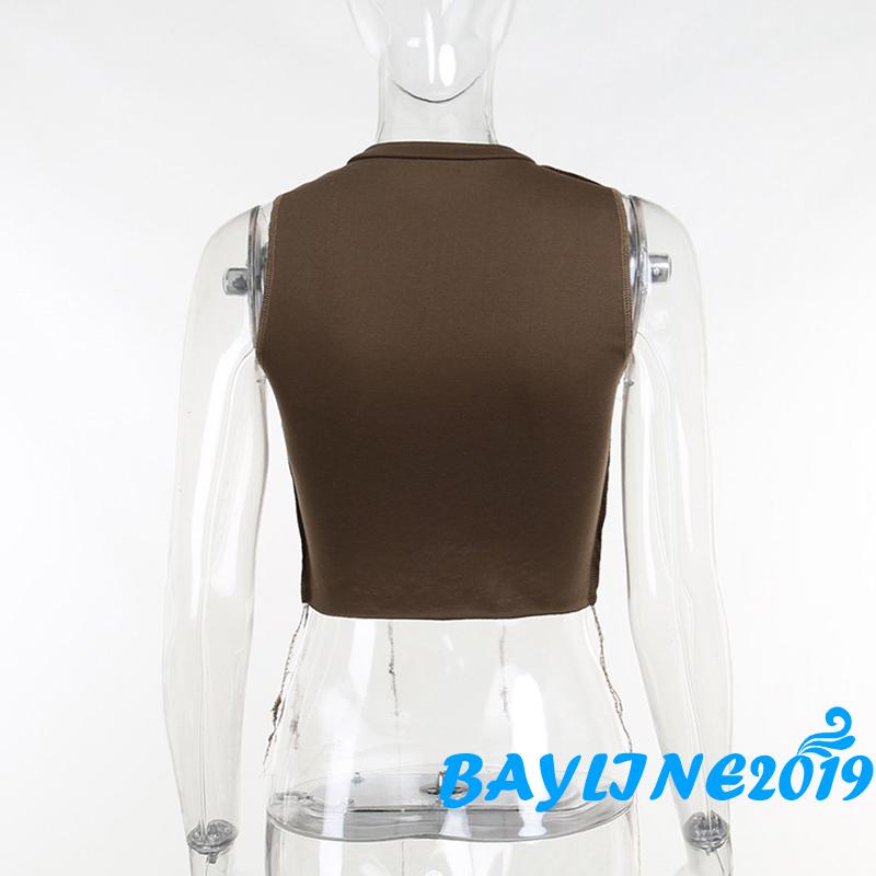 Áo Croptop Dệt Kim Không Tay Cổ Tròn Thời Trang Mùa Hè Dành Cho Nữ