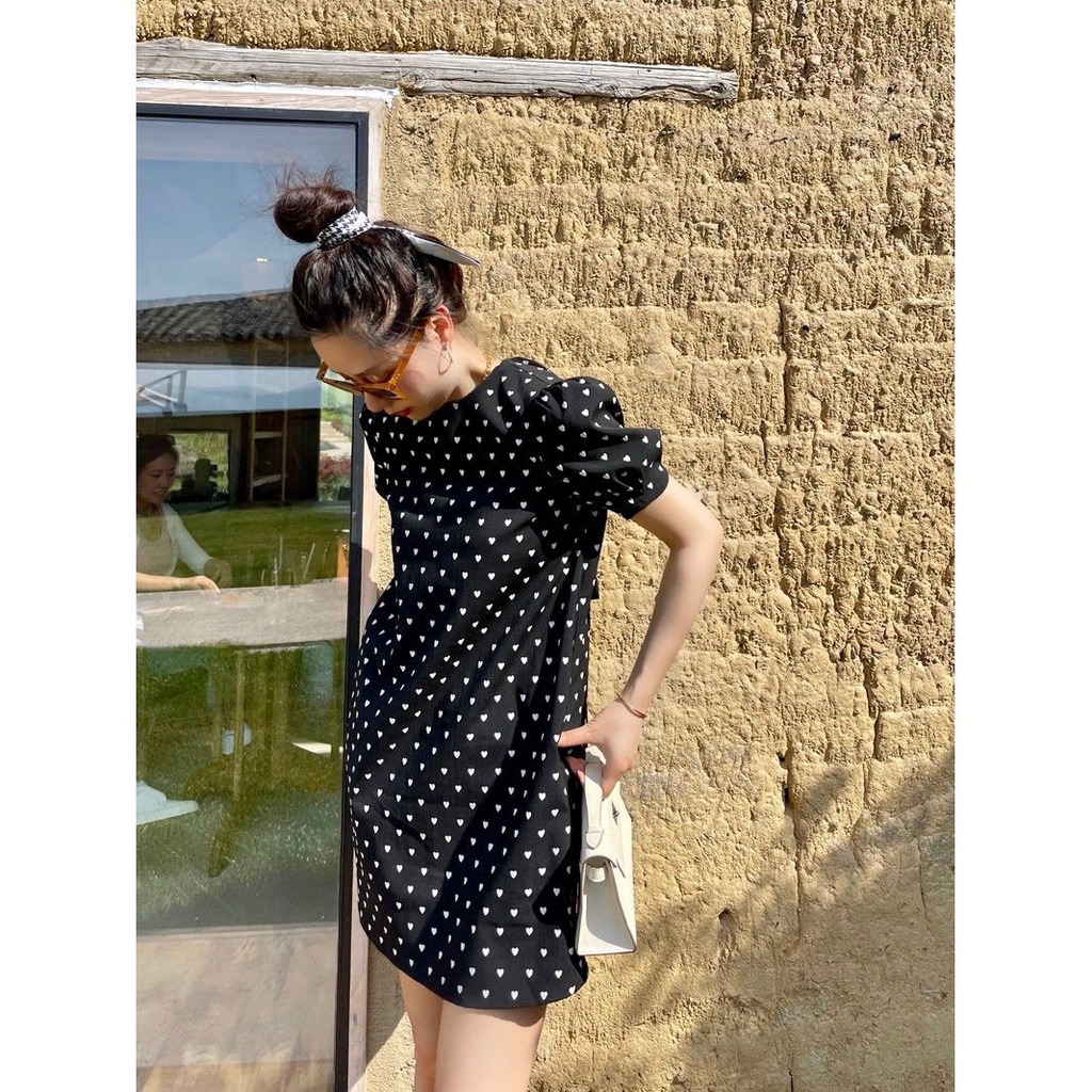 Đầm Mùa Hè 2022 In Họa Tiết Trái Tim Hở Lưng Thắt Nơ Phong Cách Pháp