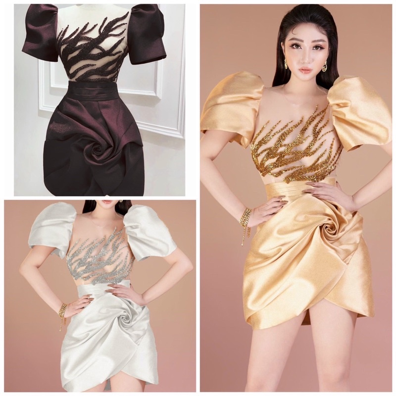 Đầm body dáng A dự tiệc TRIPBLE T DRESS xoắn hoa hồng - size S/M/L - MS261Y