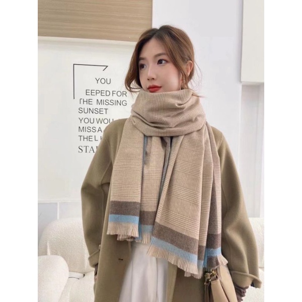 Khăn Choàng Kẻ Nhí Tua Rua Vintage