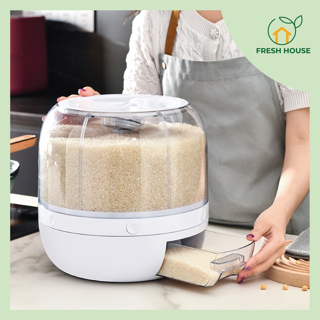 Hộp Đựng Gạo Các Loại Hạt Fresh Housing Xoay 360 Độ Chống Côn Trùng Ẩm Hộp Bảo Quản Thực Phẩm Cao Cấp