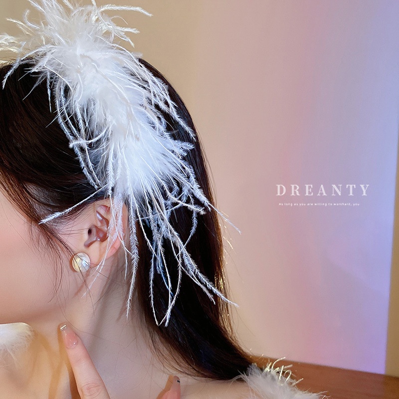 Băng Đô Cài Tóc Hình Đầu Lâu Lông Vũ Phong Cách Dongdaemun Kiểu Hàn Quốc Mới