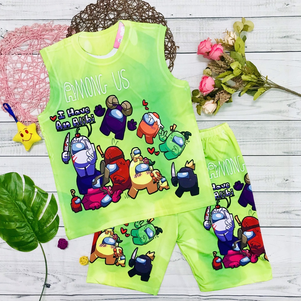 Bộ đồ cho bé, đồ bộ sát nách thun lạnh bé trai in 3D hình Among Us size đại từ 10 - 50kg