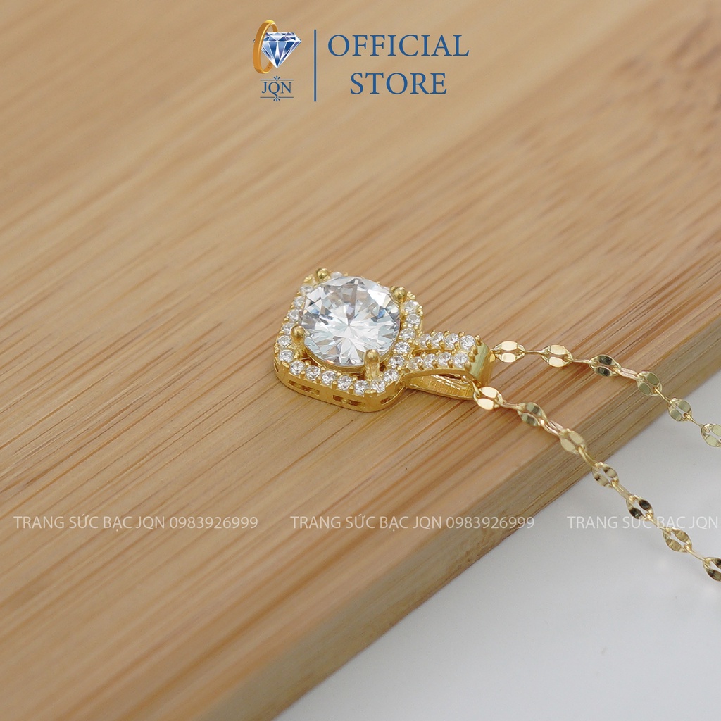 Dây Chuyền Bạc Ta S99 Xi Vàng Vòng Cổ Nữ Mặt Đá Vuông Thời Trang