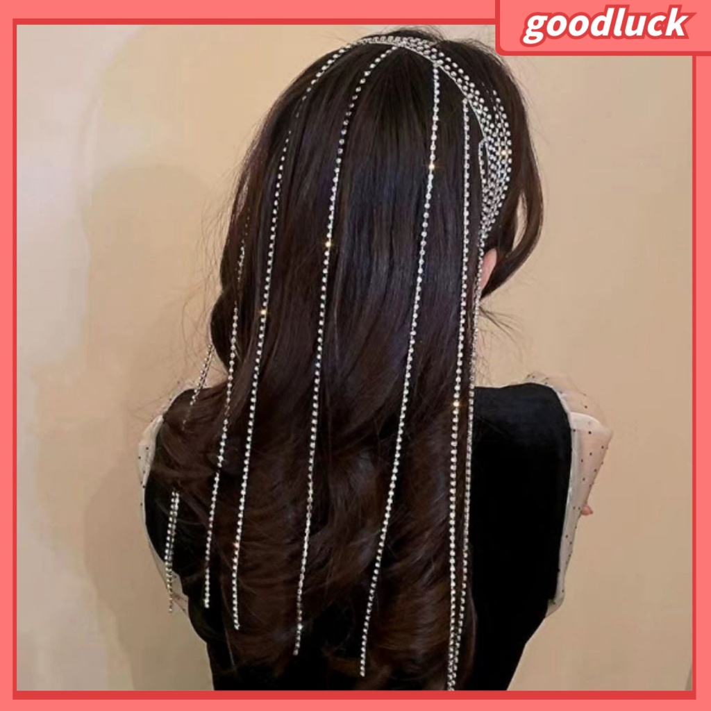 Chúc may mắn| Băng Đô Cài Tóc Dạng Chuỗi Dài Đính Đá Thời Trang