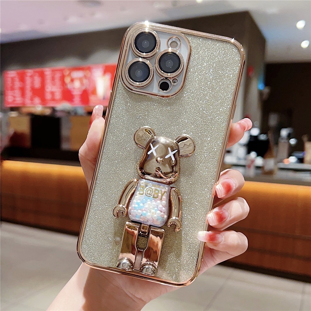 Ốp Điện Thoại Dẻo Trong Suốt Họa Tiết Hoạt Hình Chú Gấu Có Nước Kim Tuyến Cho iPhone 14 Pro Max 13 12 11 X Xr Xs