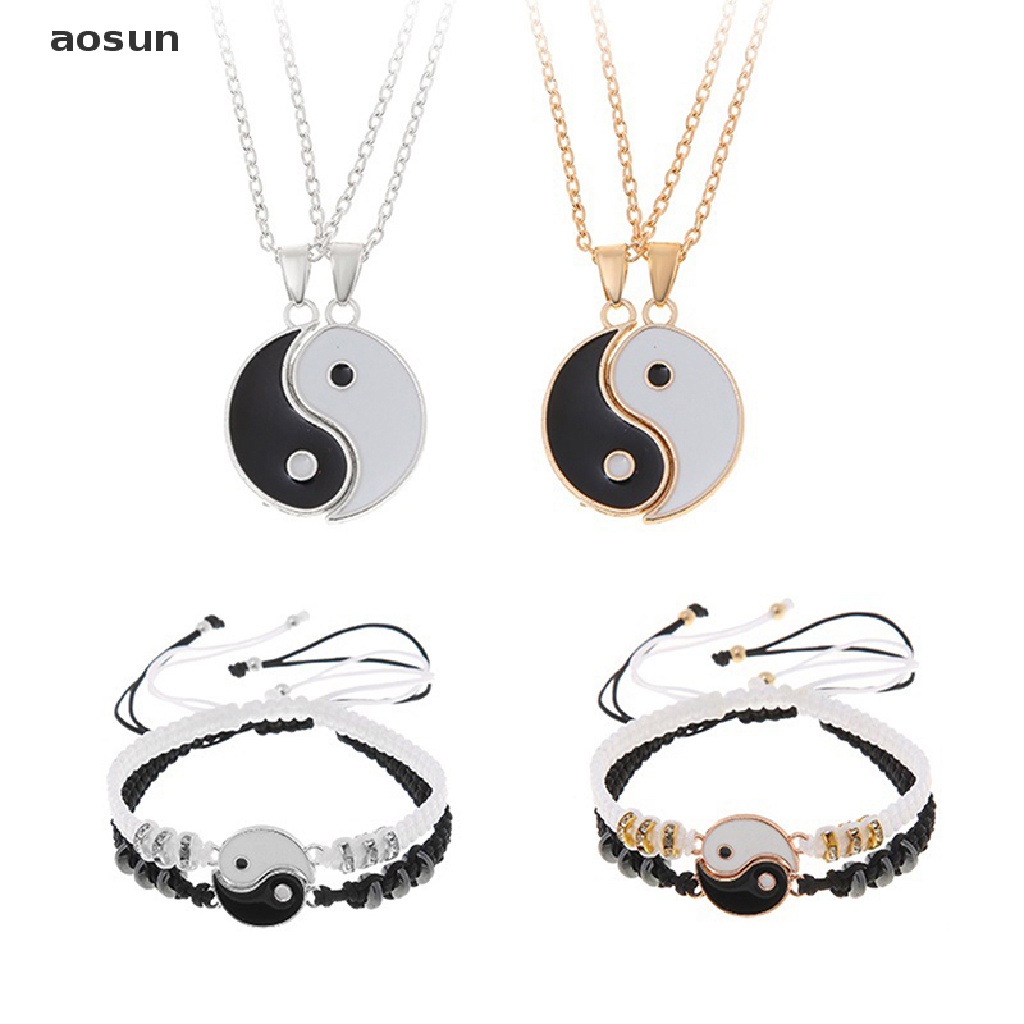 Bộ 2 Vòng Tay / Dây Chuyền Âm Dương / Âm Dương Tùy Chỉnh Thời Trang Cho Cặp Đôi