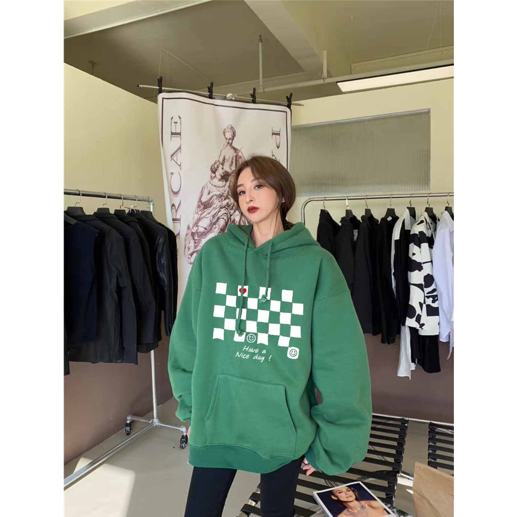 Áo Hoodie Nỉ Bông Dày Dặn tay dài Form Rộng Nam Nữ Unisex bàn cờ có nón NAM NỮ PHONG CÁCH CAO CẤP. S0