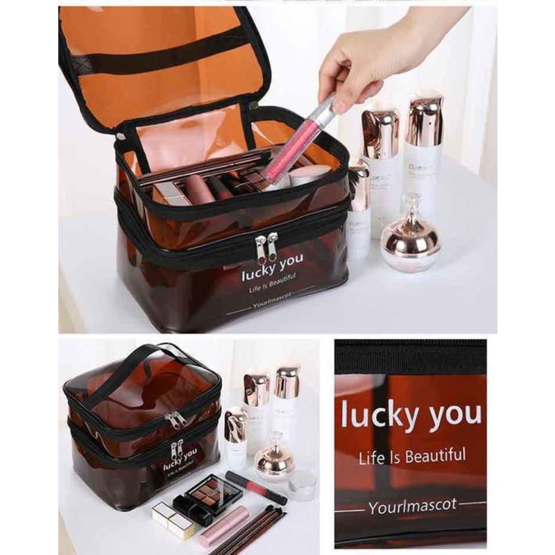 Túi Đựng Mỹ Phẩm Du Lịch Hai Lớp Bằng Chất Liệu PVC Chống Thấm Nước