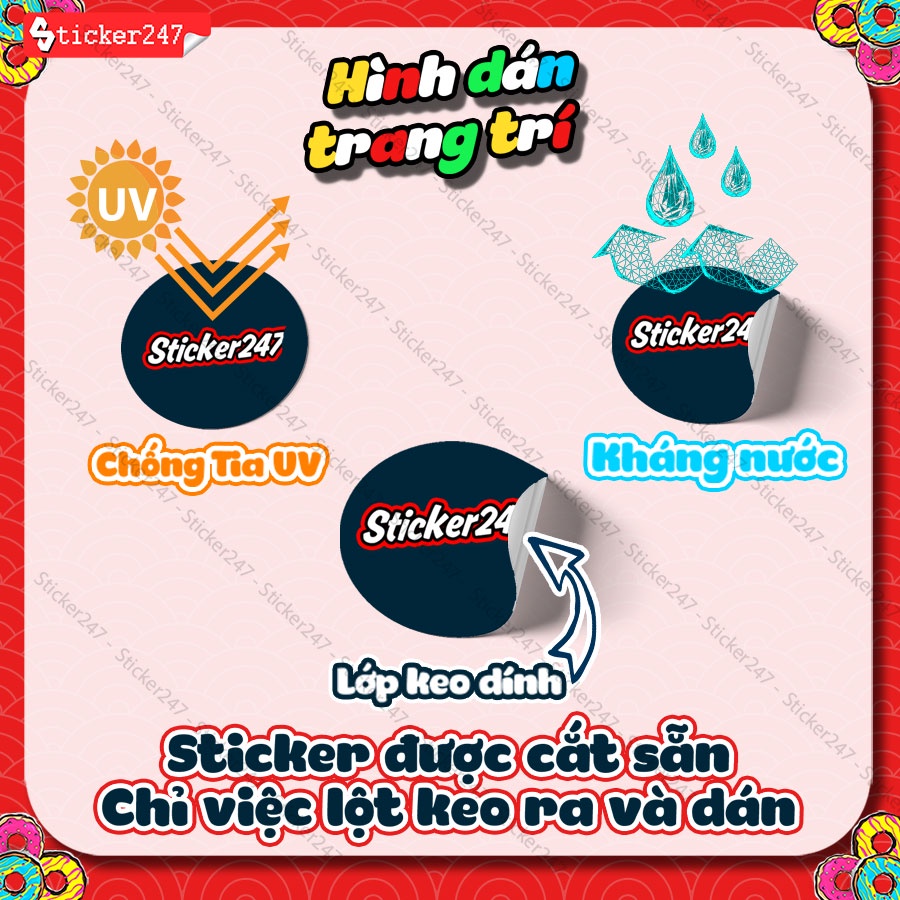 Tem Tết Decal Dán Tết Chữ Phúc, Chữ Lộc, Chữ Thọ hình tròn 𝑭𝒓𝒆𝒆𝒔𝒉𝒊𝒑 Decal chống nước, cắt sẵn, trang trí Tết