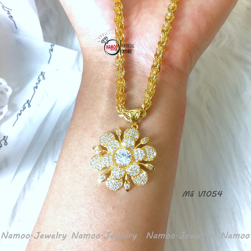 Dây CHuyền Nữ V1054 Mạ Vàng  Mặt Hoa Đính Đá Toàn Bộ (Nhiều Loại Dây)