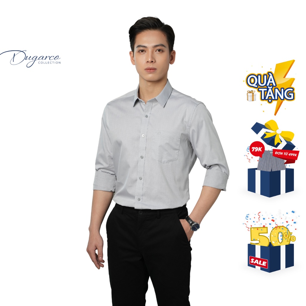Áo sơ mi trơn DUGARCO trơn dài tay cotton công sở nam, vải cotton mềm mịn 228SM101