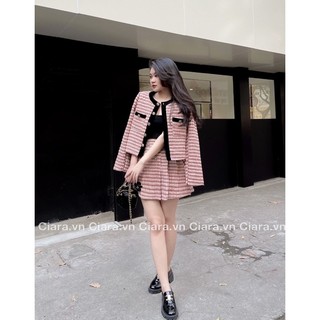Set dạ đỏ viền nhung đen