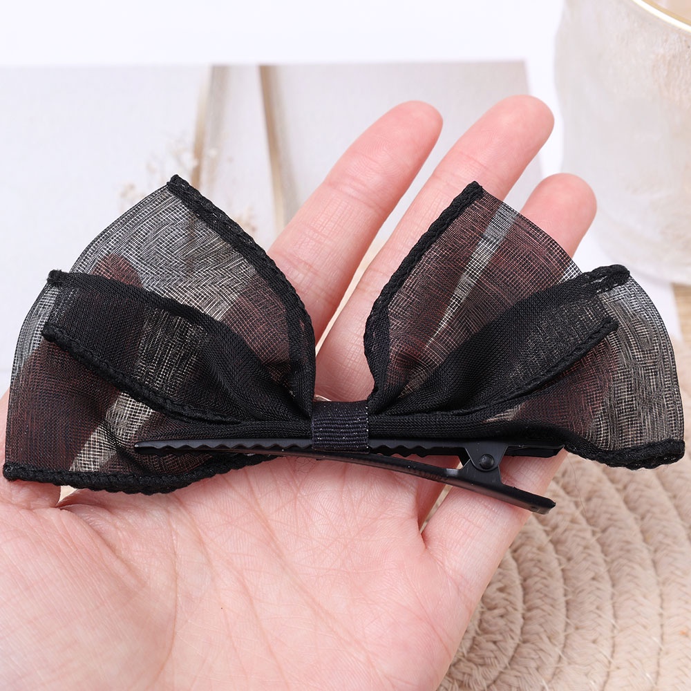 Kẹp Tóc Nơ Lưới Hai Lớp Màu Đen Phong Cách Hàn Quốc Thanh Lịch Cho Nữ